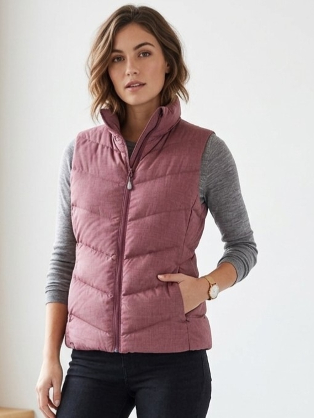Windriver Sleeveless Quilted Puffer Vest in Dusty Rose Size Small